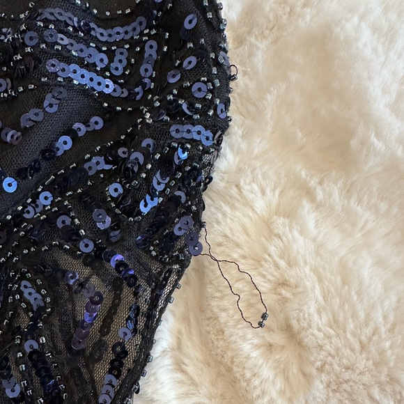 MOLLY BRACKEN SHEER LONG SLEEVE SEQUIN MINI DRESS navy blue size S - Picture 11 of 11